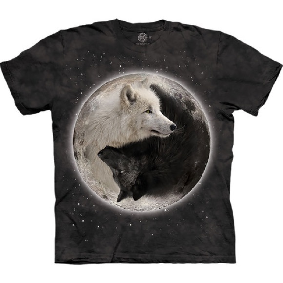 The Mountain Other - The Mountain Ying Yang Wolves Black Tie Dyed Tee Size L